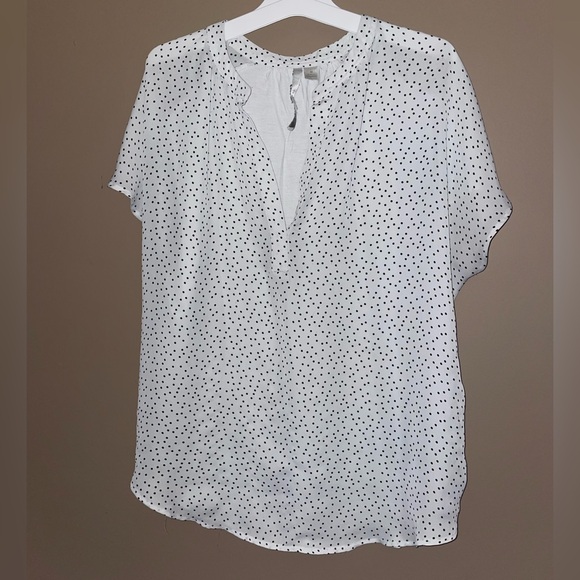 LC Lauren Conrad Tops - LC Lauren Conrad Women’s White Polka Dot Chiffon Short Sleeve Blouse Size M